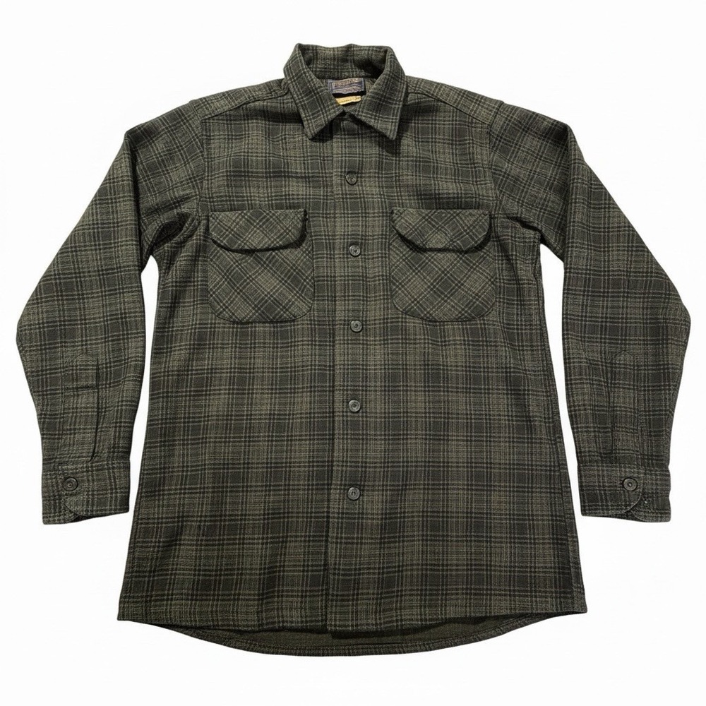 VTG 1960s Pendleton Board Shirt Wool Plaid USA Charcoal Brown Men's S Read)